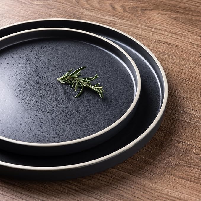 LERATIO Ceramic Dinnerware Sets for 6, High Edge Stoneware Plates and Bowls Set, Chip and Crack Resistant | Oven & Dishwasher & Microwave Safe Dishes Set, Service for 6 -Speckeld Black