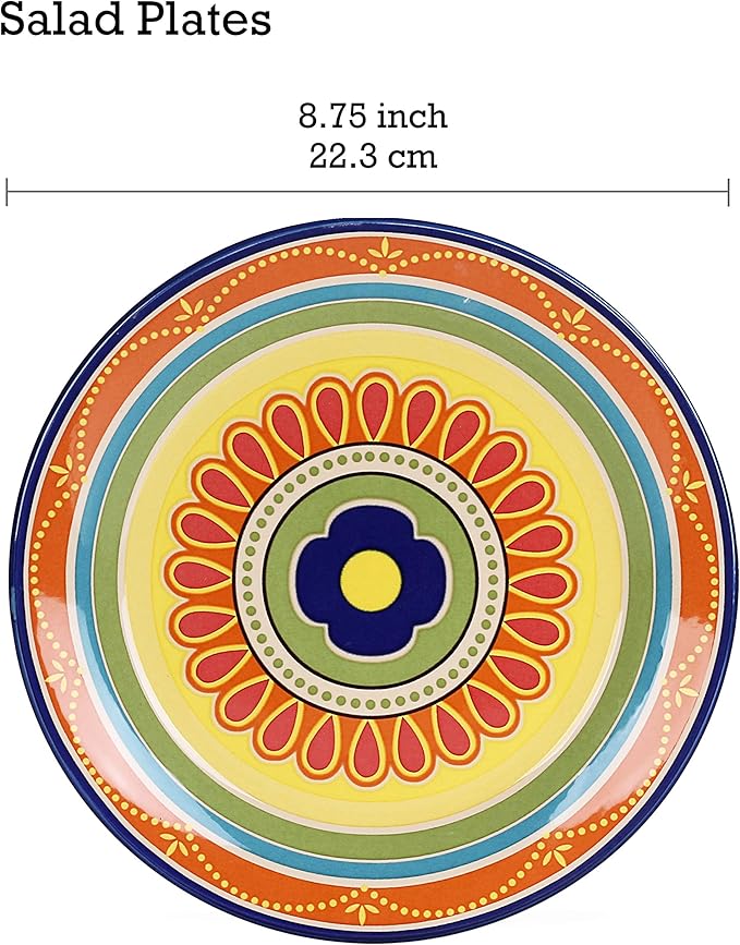 Bico Tunisian Salad Plates Set of 4, 8.75 Inch Ceramic Dessert Plates for Salad, Appetizer, Side Dishes, Microwave and Dishwasher Safe, Gift for Housewarming and Thanksgiving