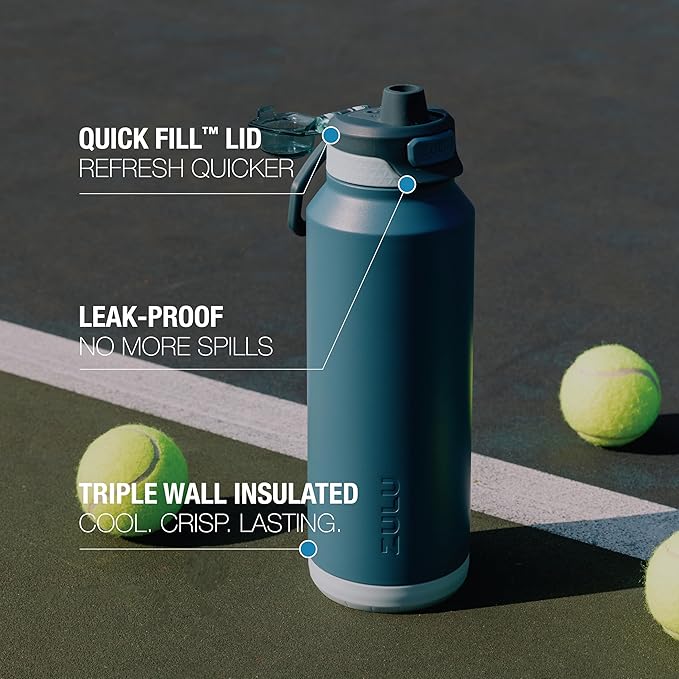 ZULU Powerfill Pro 32oz Stainless Steel Water Bottle with Quick Fill Lid, Triple Walled Vacuum Insulated Metal, Leak Proof Locking Lid, Sip and Chug, Reusable BPA Free, High Tide