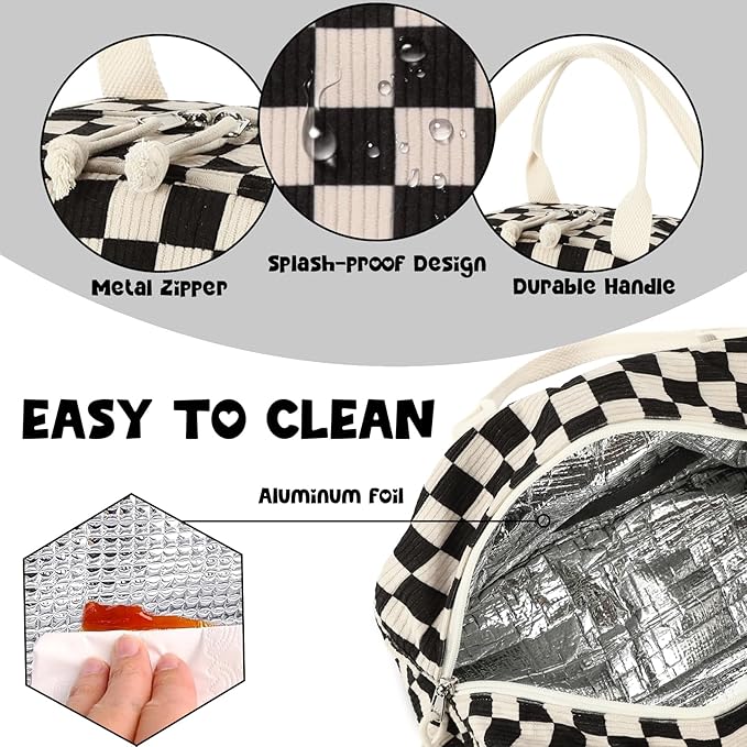 Bluboon Lunch Bag for Women Men Cute Corduroy Lunch Tote Bags Reusable Insulated Lunch Box Large Capacity Reusable Insulated Cooler for Work Picnic or Travel