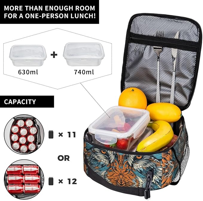 Wolf Lunch Box for Women Men, Insulated Lunch Box Reusable Portable Lunch Bag Cooler Tote Waterproof Lunch Container for Office Picnic Work Travel