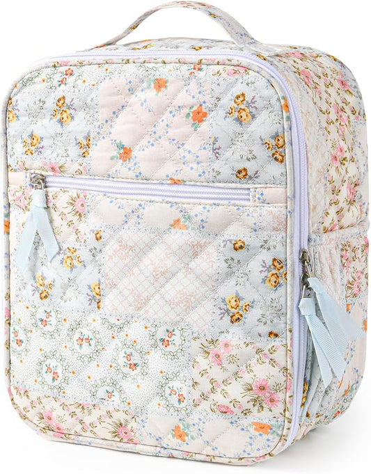Aileam Lunch Box Lunch Bag for Women Cute Girls Insulated Womens Lunch Bag For Work Quilted Large Capacity Reusable Insulated Cooler for Work School Picnic Travel Patchwork Flowers