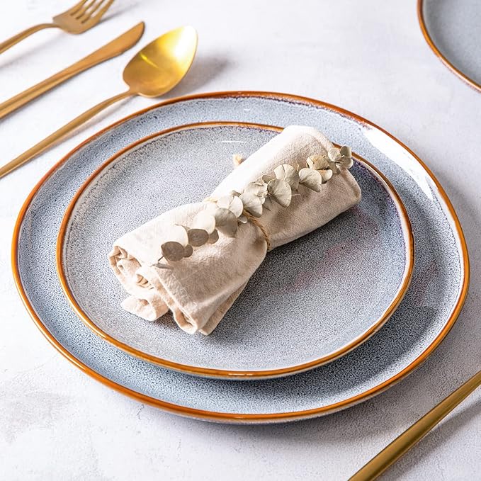 AmorArc Ceramic Dinnerware Sets,Handmade Reactive Glaze Stoneware Plates and Bowls Sets,Highly Chip and Crack Resistant Dishware | Dishwasher & Microwave Safe Dishes, Service for 4 (12pc)