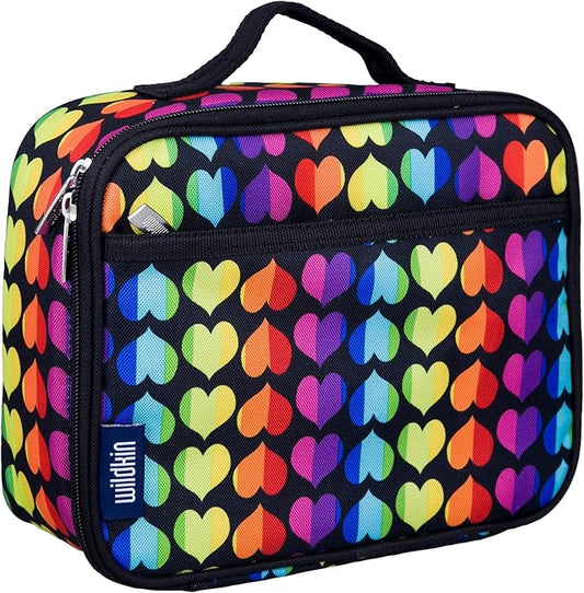 Wildkin Kids Insulated Lunch Box – Durable and Reusable for School & Travel - Rainbow Hearts