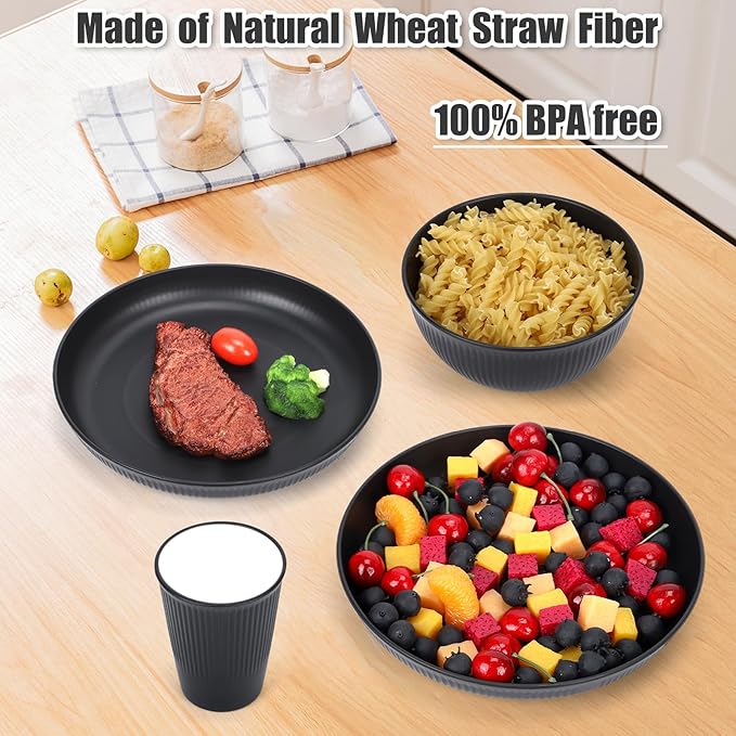 18PCS Wheat Straw Dinnerware Sets Unbreakable Reusable Dinnerware Set for 6, Microwave Dishwasher Safe Dinnerware for Outdoor Camping Dishes