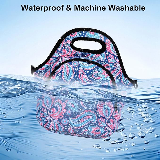 CILLA Neoprene Lunch Bag for Women Insulated Lunch Tote Bags Washable Lunch Container Box Picnic Lightweight Meal Prep Bags(Cashew+)