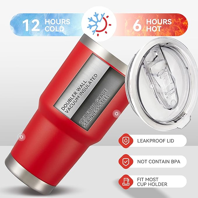 30 oz Tumbler with Lid Stainless Steel Tumblers Bulk Vacuum Insulated Cup Reusable Powder Coated Travel Mug Double Wall Leak Proof Cups Keep Cold Drinks for 12 Hours Wine Red, Set of 12