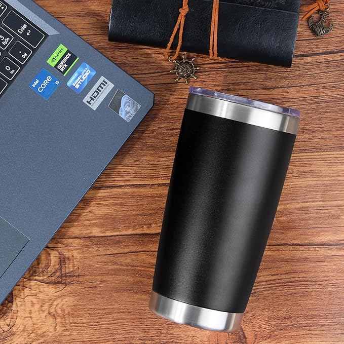 20oz Stainless Steel Tumbler with Lid, Travel Mug - Double Wall Vacuum Powder Coated Cup - Stainless steel, 1 Pack
