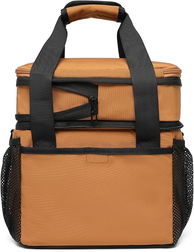 SUNNY BIRD Dual Compartment Lunch Bag, 13L Insulated Adult Lunch Box for Work (Brown)