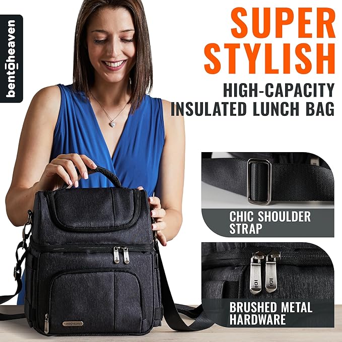 Bentoheaven Lunch Bag & Lunch Box for Men and Women - Premium Materials, Extra Large Capacity (24 Cans) Double Deck - Leakproof Insulated Soft Large Adult Lunch Cooler Bag for Work, Travel (15L,Gray)