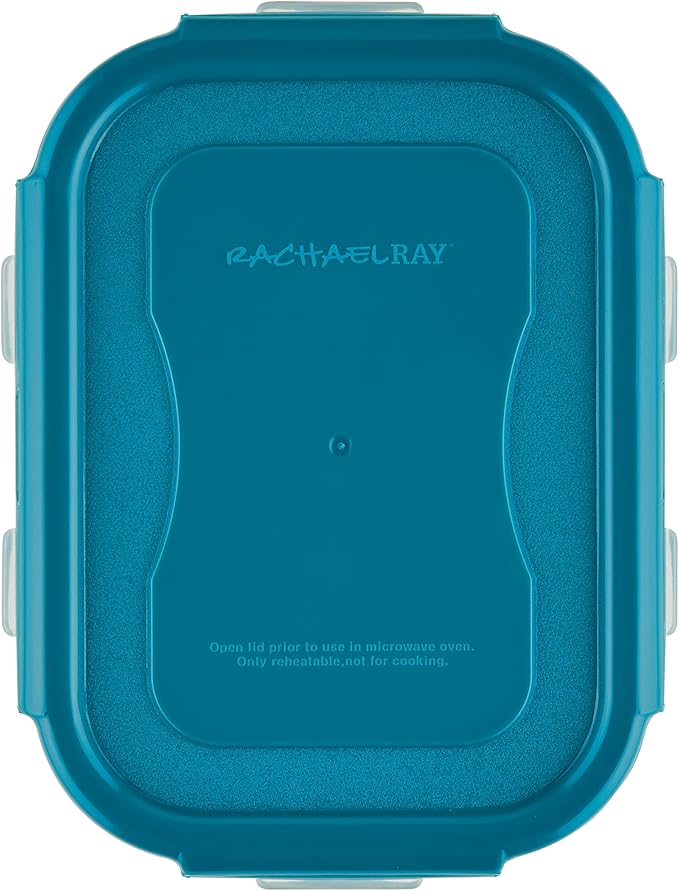 Rachael Ray Leak-Proof Stacking Container Food Storage Bin Set, 20-Piece, Clear with Teal Lids