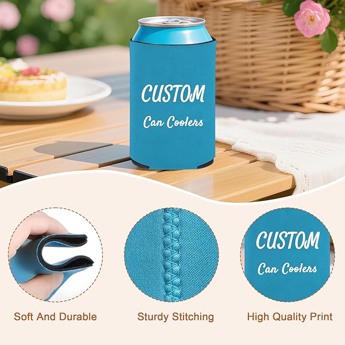 20-1000 Packs Custom Can Coozies Bulk, Personalized Coolers Sleeves with Photo Text Logo, Foldable Portable Gifts for Weddings, Birthdays, Bachelor Party (Regular – 12 OZ)