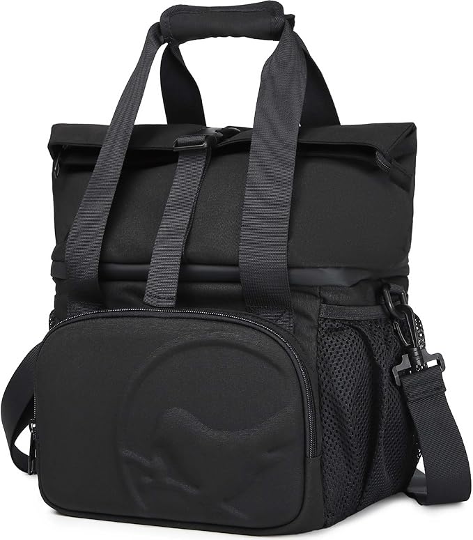 SUNNY BIRD Dual Compartment Lunch Bag Insulated Lunch Box for Women and Men (Black 01)