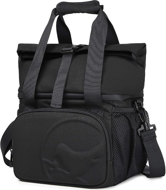 SUNNY BIRD Dual Compartment Lunch Bag Insulated Lunch Box for Women and Men (Black 01)