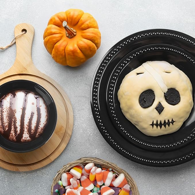 Black Melamine Dinnerware Set of 12 Pcs, BPA Free Dishes Set, Plates and Bowls Sets for Indoor Outdoor Dining on the Beach, RV, Camping Use,Lightweight Unbreakable Dishwasher Safe