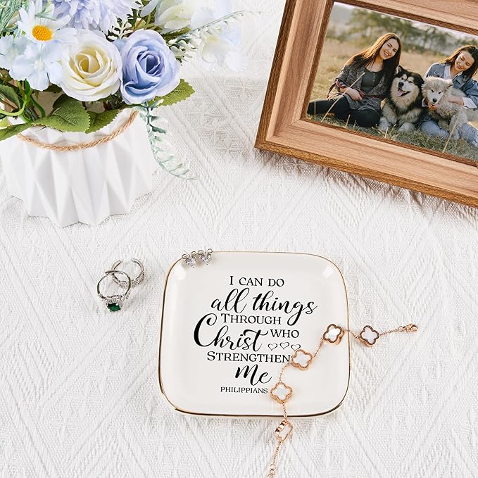 Christian Gifts for Women Faith Jewelry Dish - I Can Do All Things Through Christ Who Strengthens Me, Inspirational Religious Gifts for Women Birthday Christmas Mothers Day Catholic Gifts