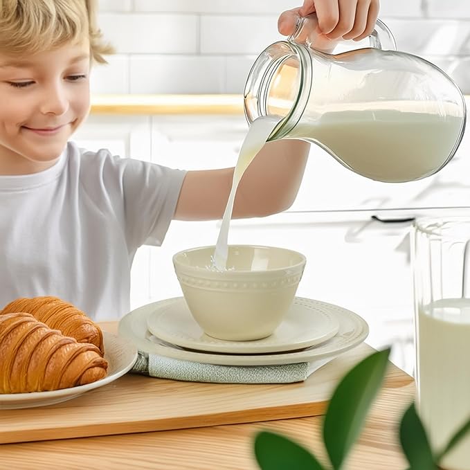 Cream Melamine Dinnerware Sets of 12 Pcs, BPA Free Dishes Set, Plates and Bowls Sets for Indoor Outdoor Dining on the Beach, RV, Camping Use, Lightweight Unbreakable Dishwasher Safe