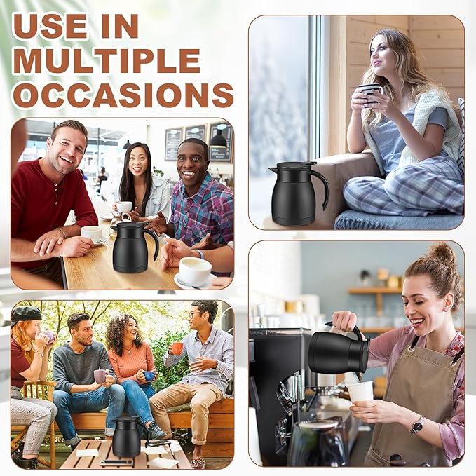 Uiifan 2 Pcs Thermal Coffee Carafe Insulated Stainless Steel Coffee Carafes for Keeping Hot and Cold Double Walled Vacuum Thermal Pot Flask with Brush for Water Milk Tea Home and Office(Black,17oz)