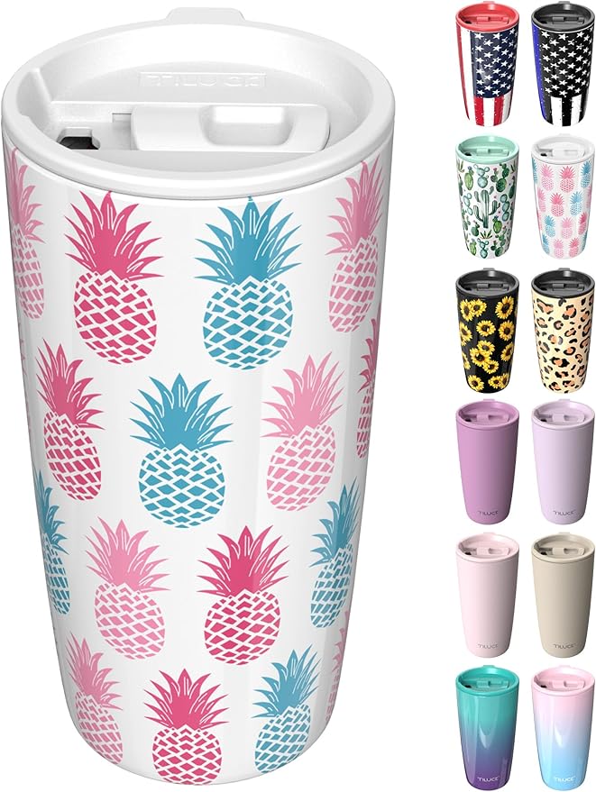 TILUCK 20 oz Tumbler with Leak-Proof Lid, Vacuum Insulated Stainless Steel Coffee Mug, Double-Walled Travel Tumbler for Hot and Cold Drinks(Pineapple, 20oz)