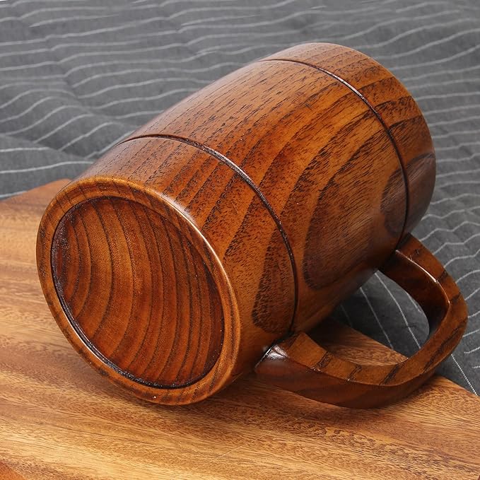 24 oz Large Wooden Beer Mug for Men Women Vintage Wood Viking Cup Rustic Wooden Tankard Cool Drinking Stein Cup Unique Camping Coffee Man Mugs Gifts for Beer Lovers Him Handmade Big Tea Coffee Mug