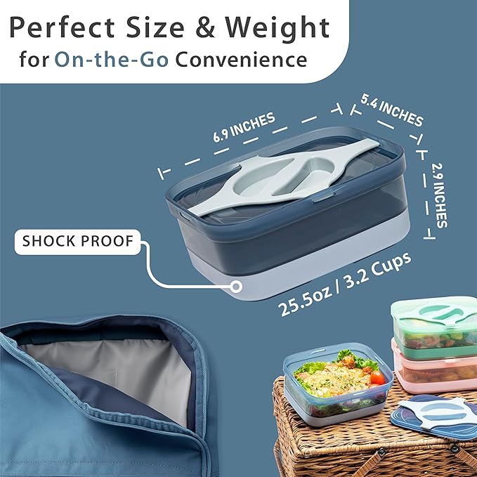 Bento Box 25.5oz 3 Cups Leakproof Salad and Meal Prep Container Twistlock Lid Reusable BPA-Free Portable Microwave and Dishwasher Safe for Work Lunch (Green)