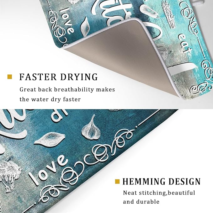 Blue Grey Dish Drying Mat 18x24 Inch Cooking Delicious Absorbent Drying Pad Heat Resistant Dish Drainer Mats for Kitchen Countertop