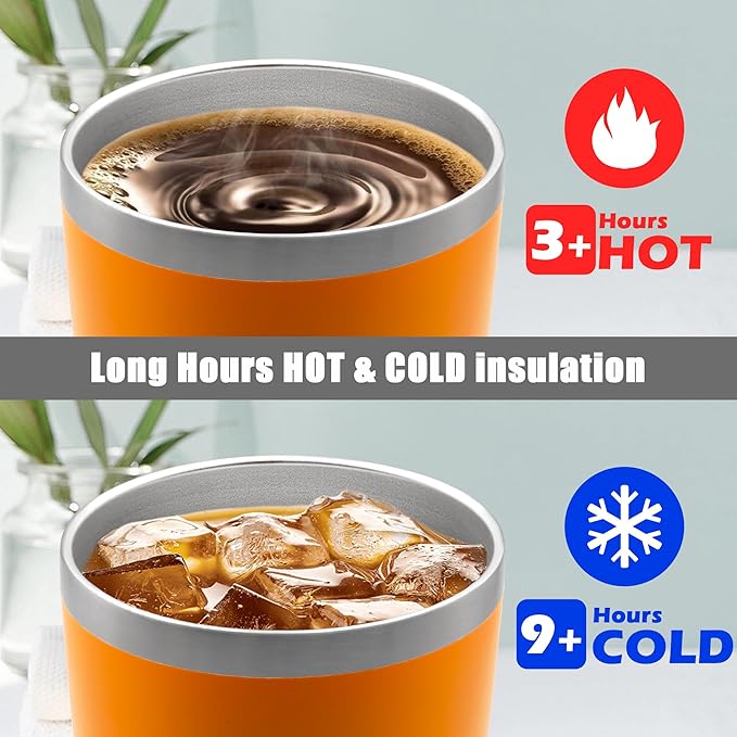 20 oz Tumbler Coffee Tavel Tumblers Bulk with Lid Stainless Steel Double Wall Vacuum Insulated Mug Powder Coated Cups fit Car Cupholder for Hot and Cold - Orange, 12Pack