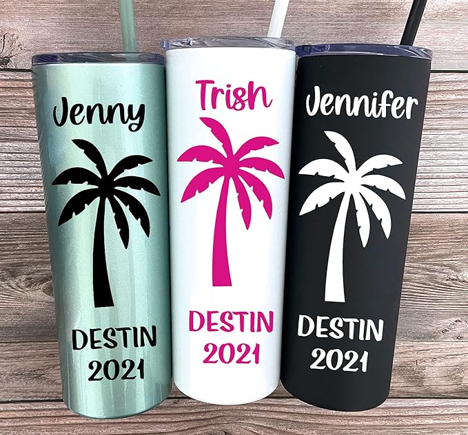 AVITO Personalized Palm Tree Tumbler - 20 oz Glitter Light Purple Tumbler - Includes Straw and Lid with Straw Opening - Vacuum Insulated - Stainless Steel