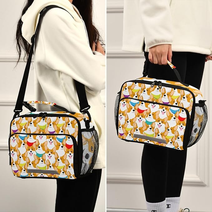 ALAZA Corgi Kids Lunch Box, Dogs Lunchbox Insulated Reusable Meal Container Lunch Bag with Shoulder Strap for School Girls Boys