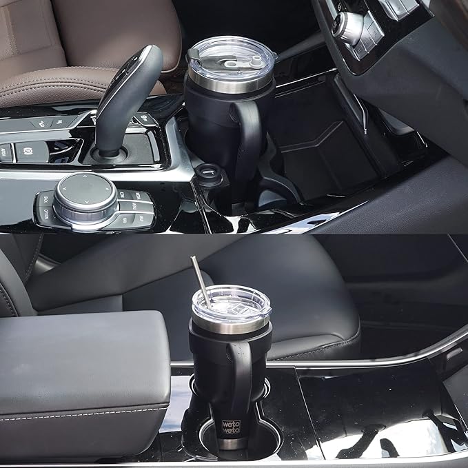 WETOWETO 20oz Tumbler with 2 lids and 2 straws, Stainless Steel Vacuum Insulated Coffee Tumbler Cup, Double Wall Powder Coated Leak-proof Travel Coffee Mug Cup (Black, 1 Pack)