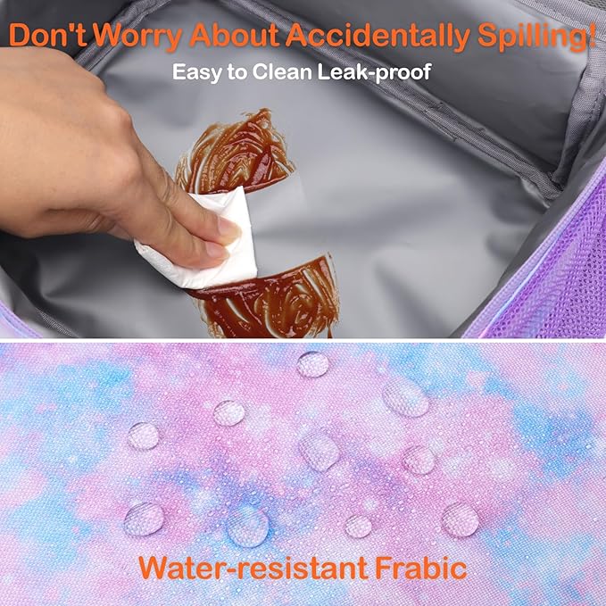 Bagseri Lunch Bag for Girls - Kids Lunch Box for Girls Reusable Leak-Proof and Insulated Kids Lunch Bag Toddler Lunch Box for Daycare and School, Glitter Pink Tie-dye (Water Bottle Not Included)