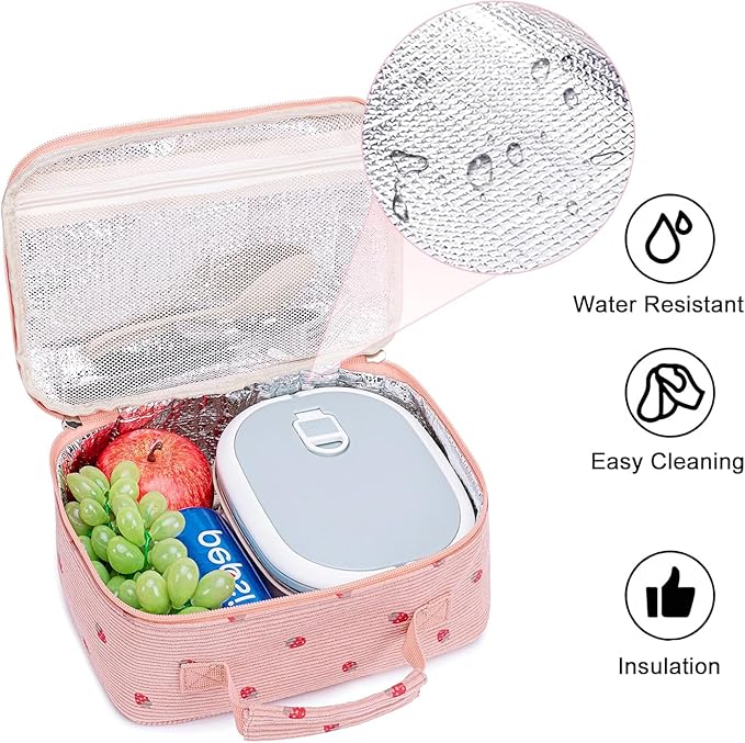 Bluboon Kids Girls Corduroy Pink Strawberry Lunch Box for School