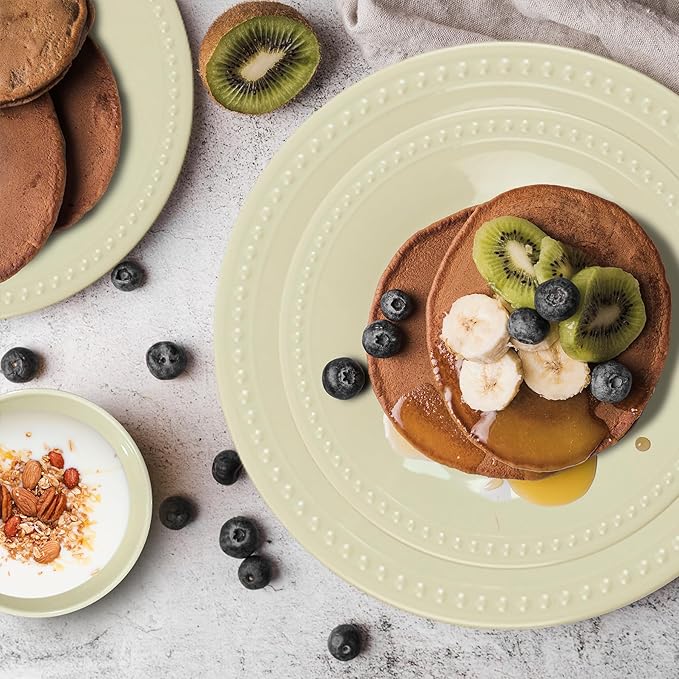 Cream Melamine Dinnerware Sets of 12 Pcs, BPA Free Dishes Set, Plates and Bowls Sets for Indoor Outdoor Dining on the Beach, RV, Camping Use, Lightweight Unbreakable Dishwasher Safe