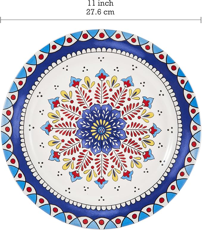 Bico Boho Totem Dinner Plates Set of 4, 11 Inch Large Ceramic Plates for Pasta, Steak, Stylish Serving Dishes, Microwave and Dishwasher Safe, Gift for Housewarming and Thanksgiving