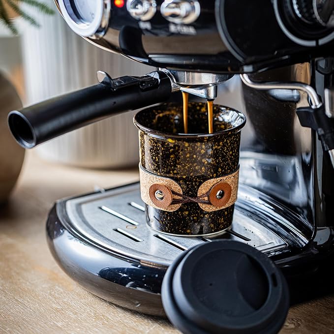 Travel Coffee Mug, Ceramic Coffee Tumbler with Lid, Porcelain Tea Mug, Reusable Camp Cups, Microwave & Dishwasher Safe, Modern Style, Gifts for Men and Women, 8.5oz