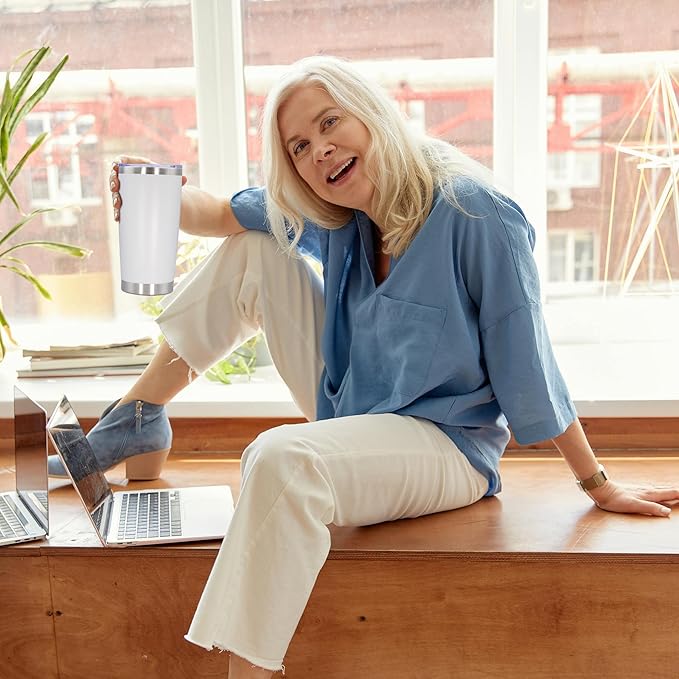 20oz Tumbler Bulk Stainless Steel Tumbler Cup with Lid Vacuum Insulated Double Wall Travel Mug, Durable Powder Coated Travel Coffee Tumbler Mug for Hot & Cold Drinks, White,12 Pack