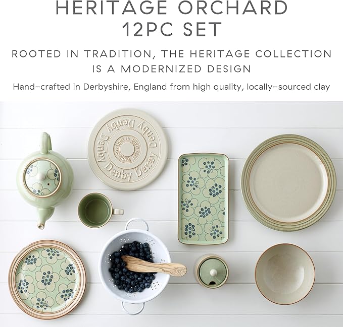Denby HERITAGE-ORCHARD (GREEN) 12PPS (Dinner, Salad Plate, Cereal Bowl) Dinnerware Set, One size