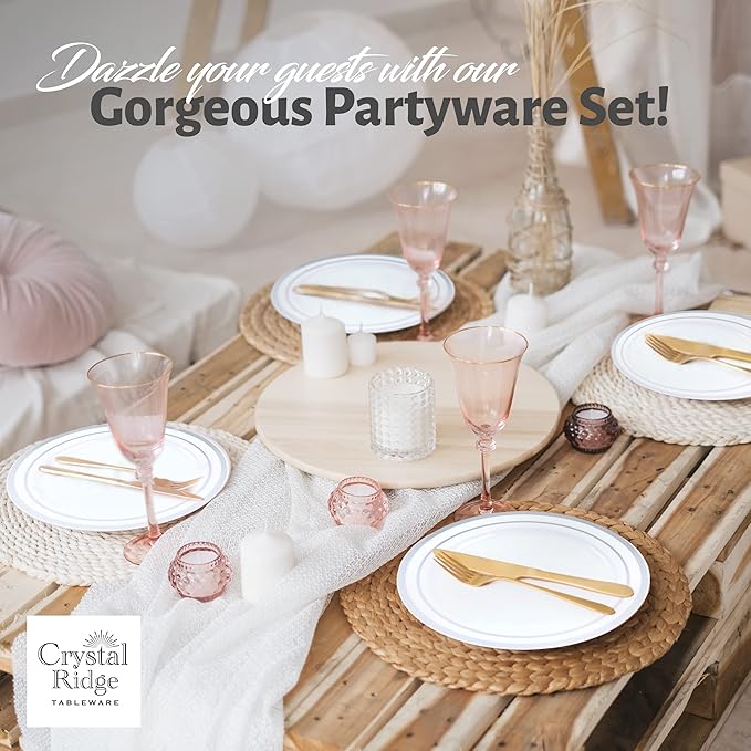 120-Piece Dinner Plastic Plates Set Premium 120 Dinner Plates, Disposable Plates for Party - White Plastic Wedding Plates with Silver Rim