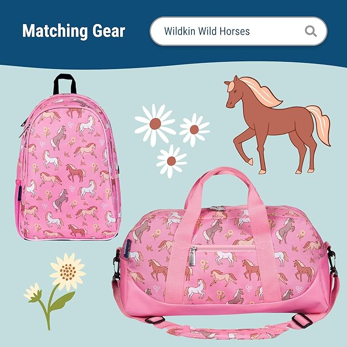 Wildkin Kids Insulated Lunch Box – Durable and Reusable for School & Travel - Wild Horses