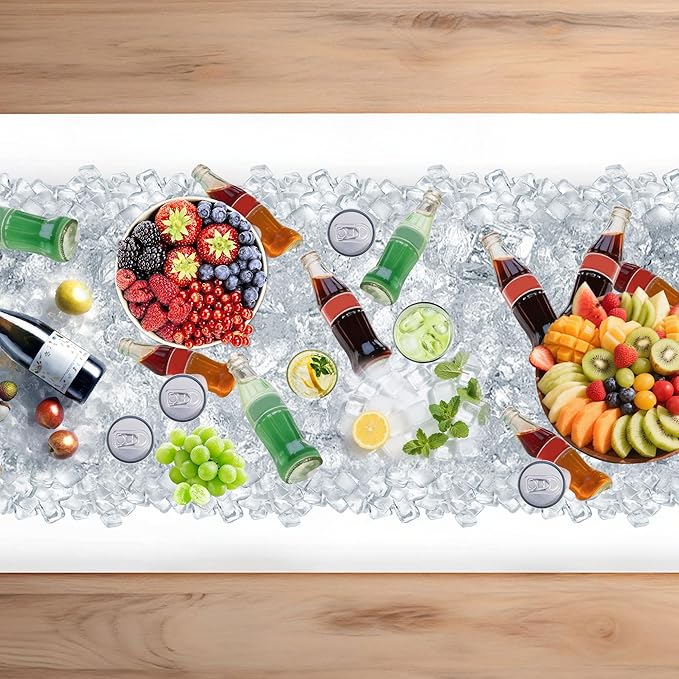 2 Packs Inflatable Ice Serving Trays, 51"x25"x4.5" Oversized PVC Inflatable Salad Serving Bars Ice Cooler with Drain Plug, Blow Up Food Drink Chilling Container for Buffet BBQ Pool Parties