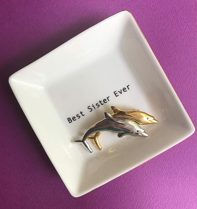 Simply Charmed Best Sister Ever Gift | Jewelry Ring Holder | Elegant Trinket Tray or Dish