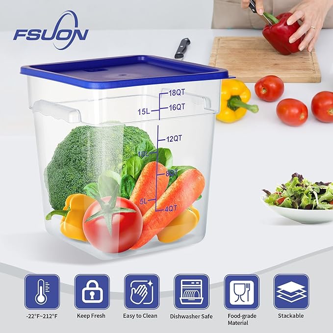 4 Pack Clear Food Storage Containers with Lids and Handles Polycarbonate Square Commercial Food Containers, NSF (18Qt)