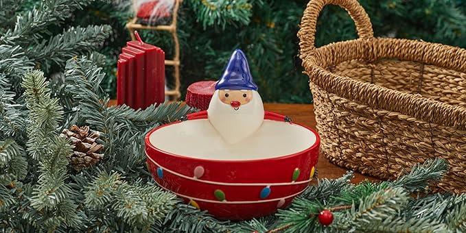 Bico Gnome Mushroom Ceramic Candy Bowl, 21oz – Hand-Painted Holiday Treat Bowl, Christmas Decorative Dish for Candy, Jam, or Sauce – Microwave & Dishwasher Safe