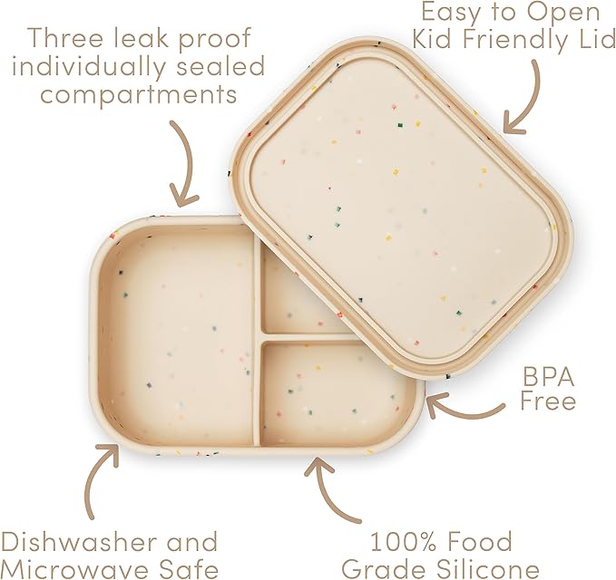 Ullabelle Leak Proof Bento Box Food-Grade Silicone Bento, BPA, Phthalate, Lead, & PVC Free - Bento Lunch Box for Daycare, Kids, & Adults - Leak Resistant Sets With Lids Snack Box Container (Beige)