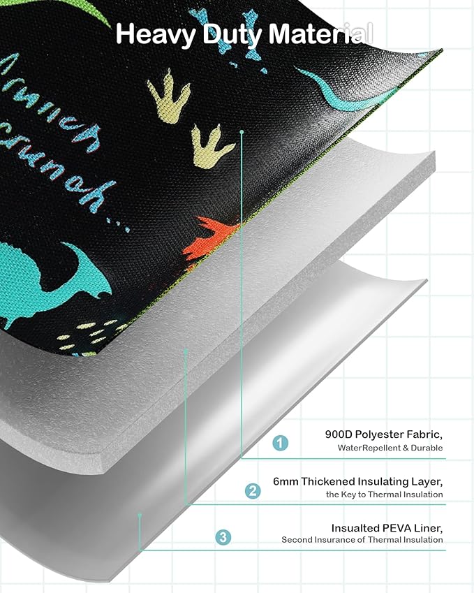 Bagseri Kids Lunch Bag Boys - Kids Lunch Box for Boys Reusable and Insulated Lunch Bag Toddler Lunch Box for Daycare and School, Black Dinosaur (Water Bottle Not Included)