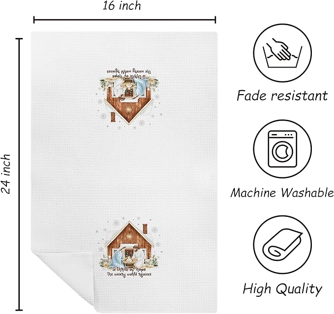 Christian Christmas Kitchen Towels, Christian Jesus Nativity Scene Xmas Dish Tea Towels for Kitchen, Religious Christmas Decorative Hand Towel for Bathroom, 16x24 Inch