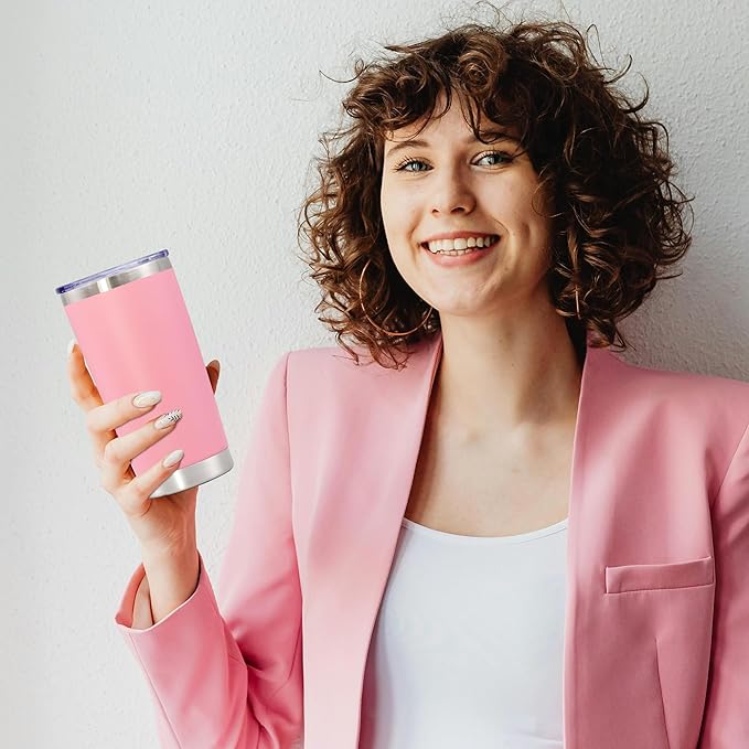 20 oz Tumbler with lid Double Wall Vacuum Insulated Tumblers Stainless Steel Coffee Mug Travel Coffee Tumbler Powder Coated Tumbler Cup Keep Hot&Cold - (Pink 6 Pack)