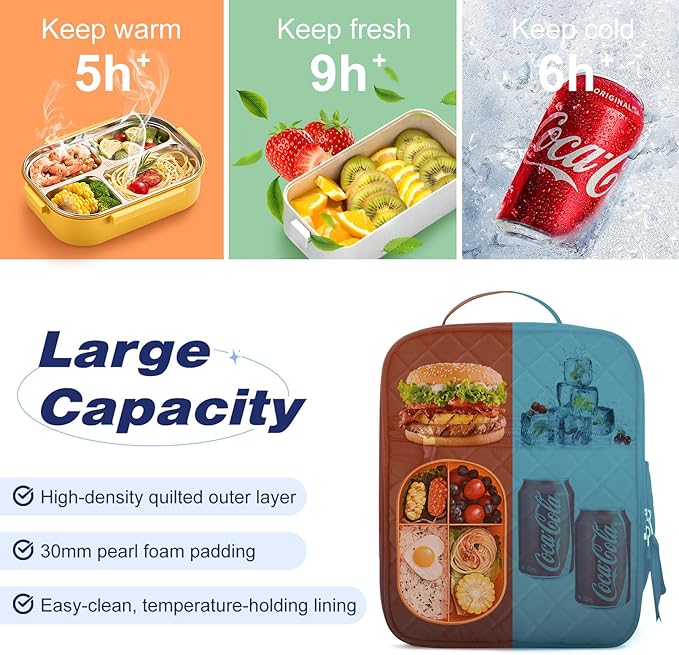 Aileam Lunch Box Lunch Bag for Women Cute Girls Lunch Box Insulated Womens Lunch Bag For Work Quilted Large Capacity Reusable Insulated Cooler for Work School Picnic Travel, Navy Blue