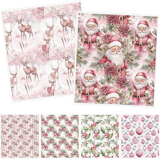 Christmas Swedish Dishcloths for Kitchen - 6PCS Pink Christmas Swedish Cloths for Washing Dishes, Cute Santa Reusable Dish Towels, Washable Cleaning Sponge Gifts for Home Holiday Fast Drying