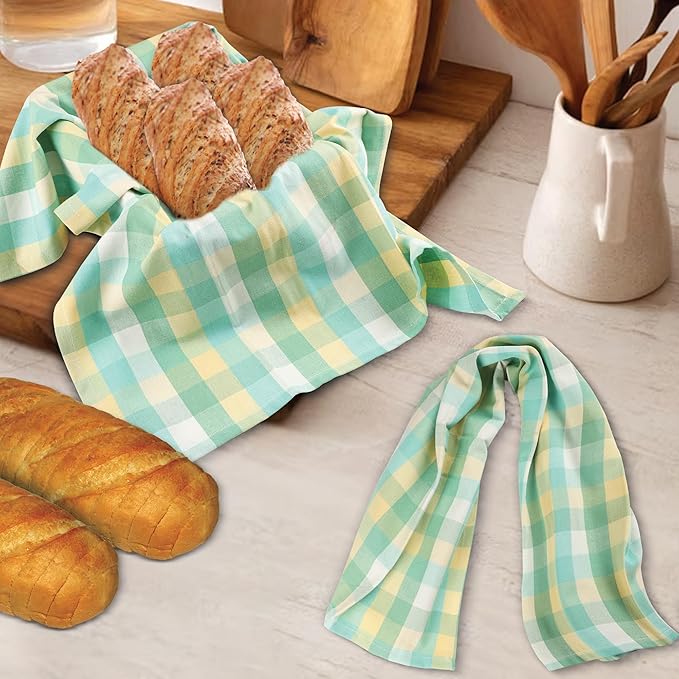 Urban Villa Kitchen Towels Set of 6 Green Sand Buffalo Checks Kitchen Towels 20X30 Inches 100% Cotton Highly Absorbent Kitchen Towels Premium Quality Ultra Soft Mitered Corners KitchenTowels